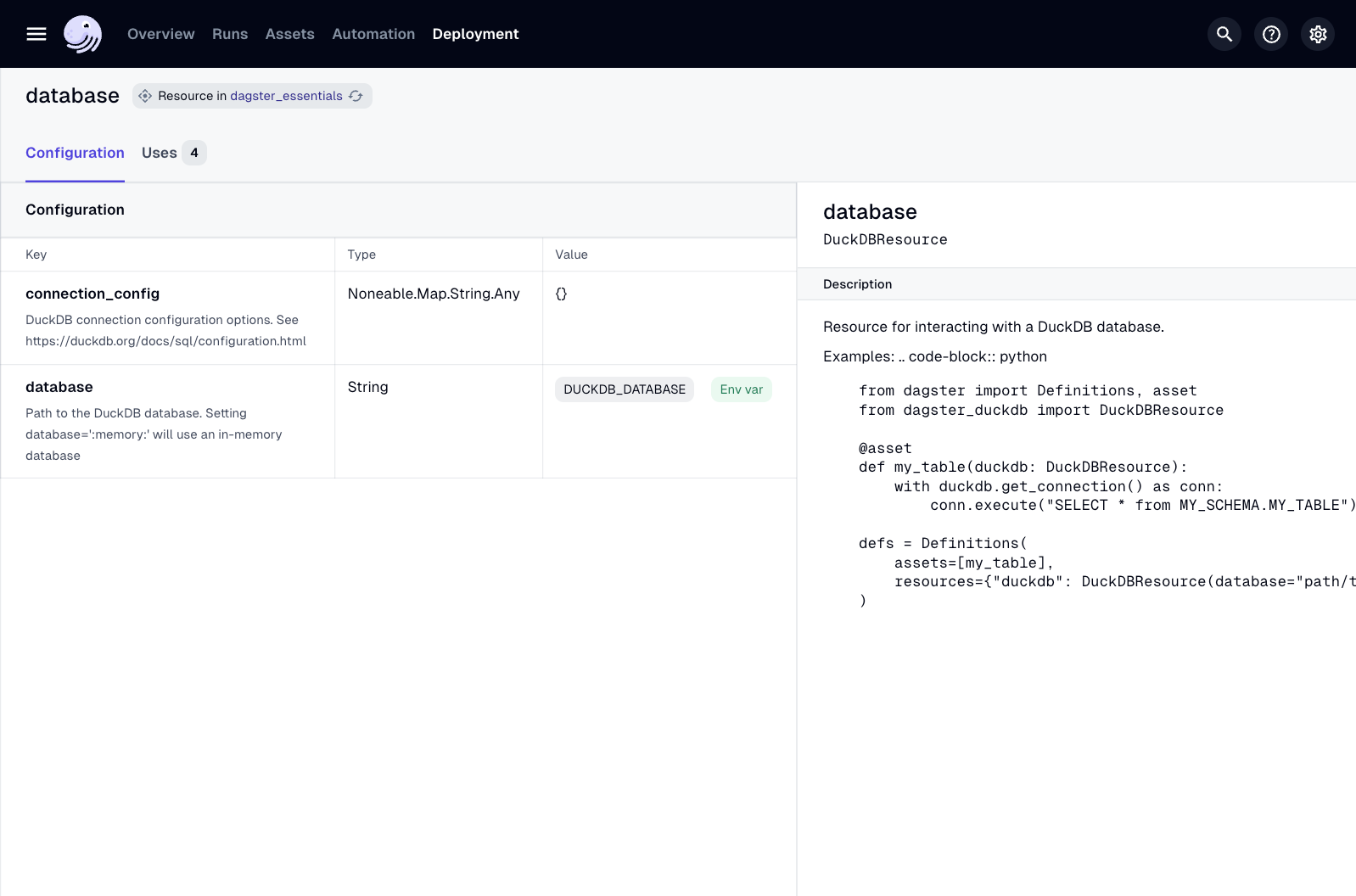 The Resources tab for the dagster_university code location