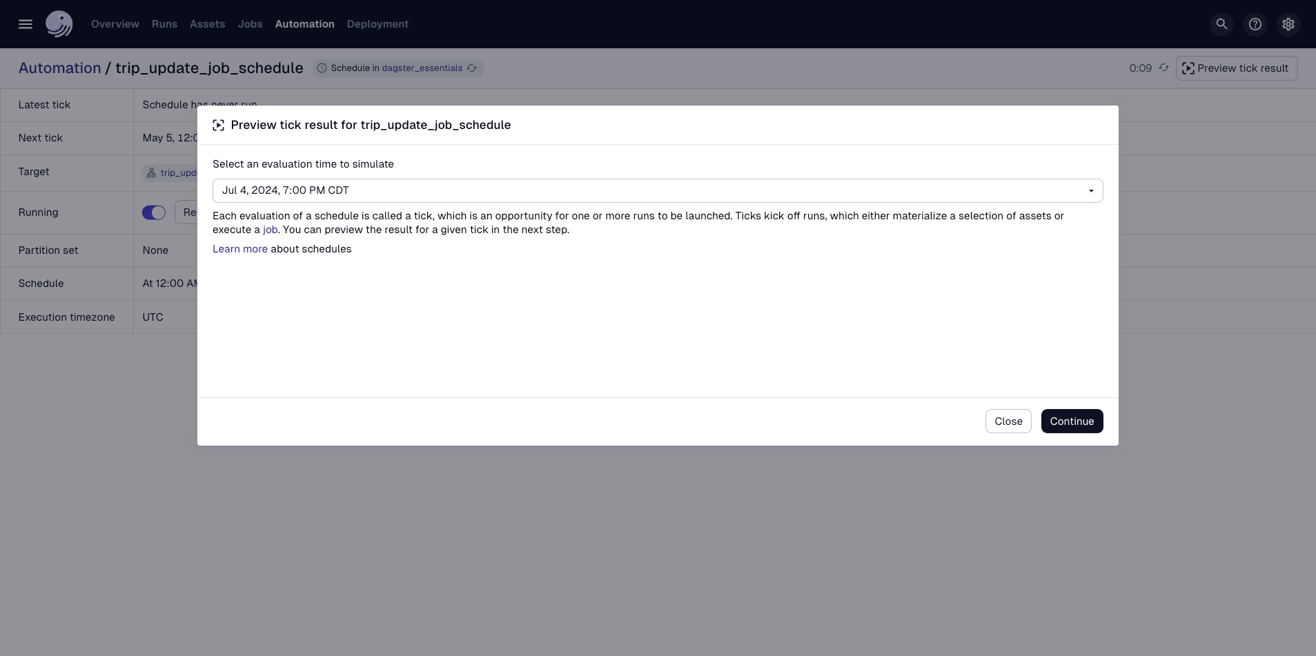 The Test Schedule button highlighted in the Schedule details page